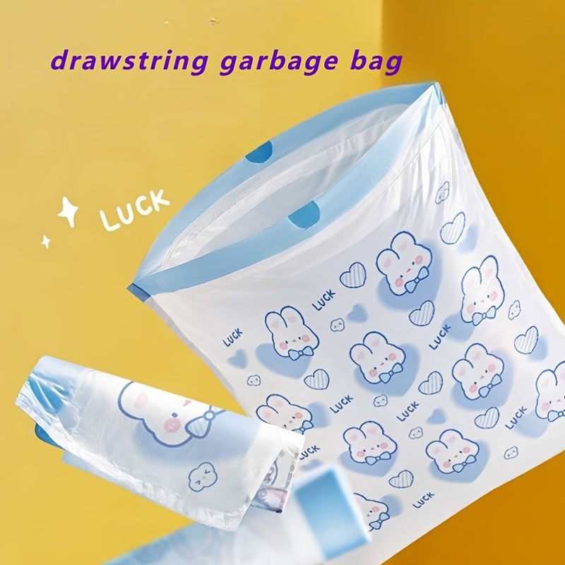 Set of Three Blue Heart-Shaped Rabbit Drawstring Trash Bags, Featuring a Cartoon Design, Ideal for Household And Kitchen Use, Made from Thickened Material